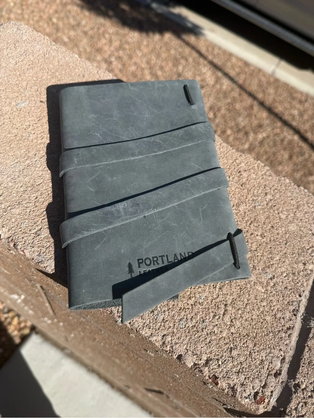 Portland Leather Goods Travel Journal - Gray Leather with Stone Clasp